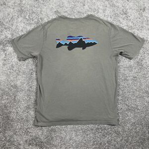 Patagonia T Shirt Mens Small Fitz Roy Smallmouth Organic Cotton *Bleach Stains*